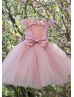 Sequin Tulle Feather Keyhole Back Flower Girl Dress